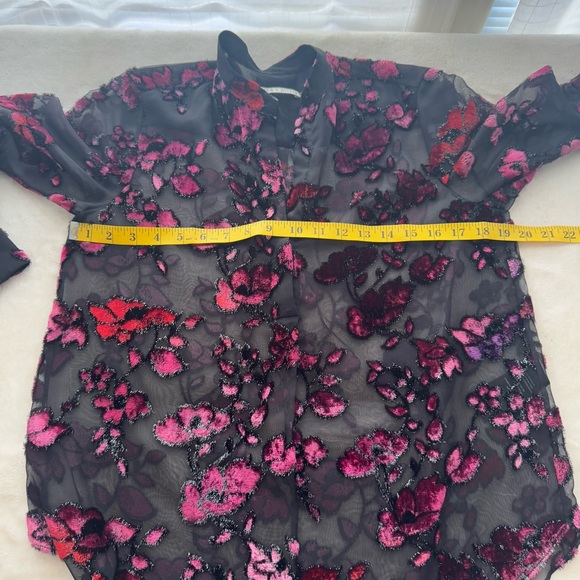 Alice + Olivia Floral Velvet Flocked Sheer Chiffon Shirt Blouse Small - Picture 9 of 11